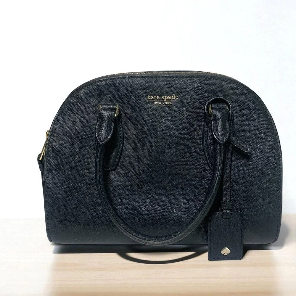 Kate Spade New York Reiley Dome Satchel Black Saffiano Leather Gold Hardware